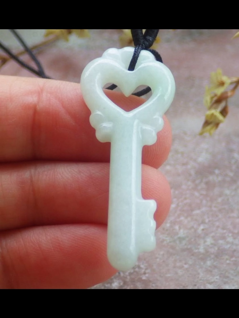 Certificate JADEITE Jade White green Love Heart Key Pendant